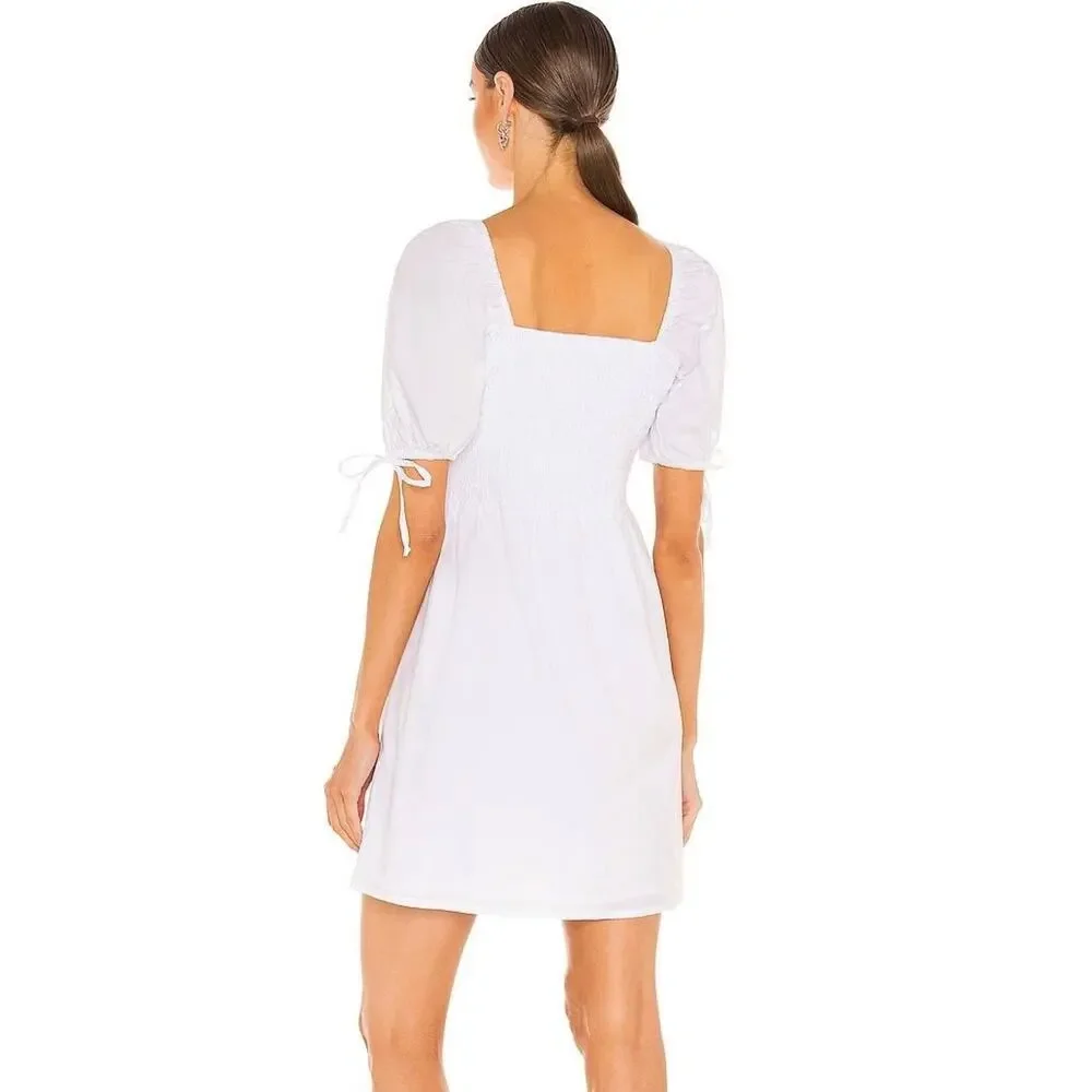 Faithfull The Brand X Revolve Wendy Mini Dress Plain White Size 2 Puff Sleeves - Picture 4 of 12